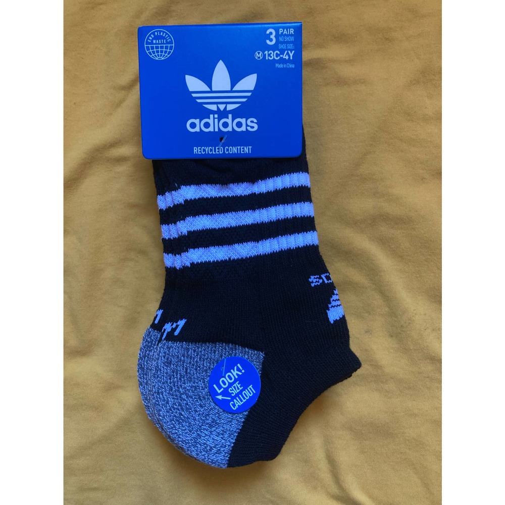 Adidas Roller  No- Show Socks 3 Pairs  Kids Unisex  Medium Size Shoe